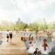 Flood barriers that add public space, like these pools, are probably not happening